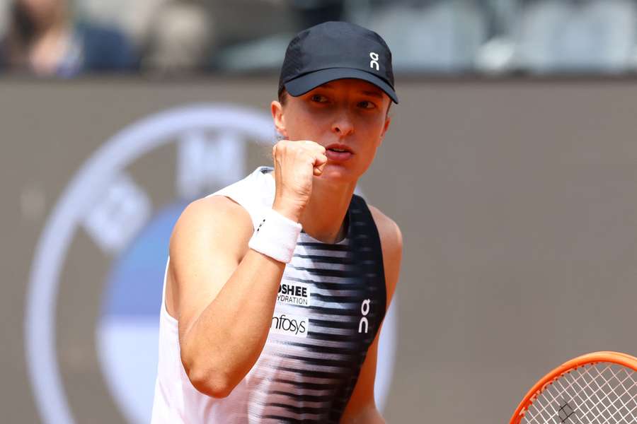Iga Swiatek reacts during her second-round match against Caty McNally