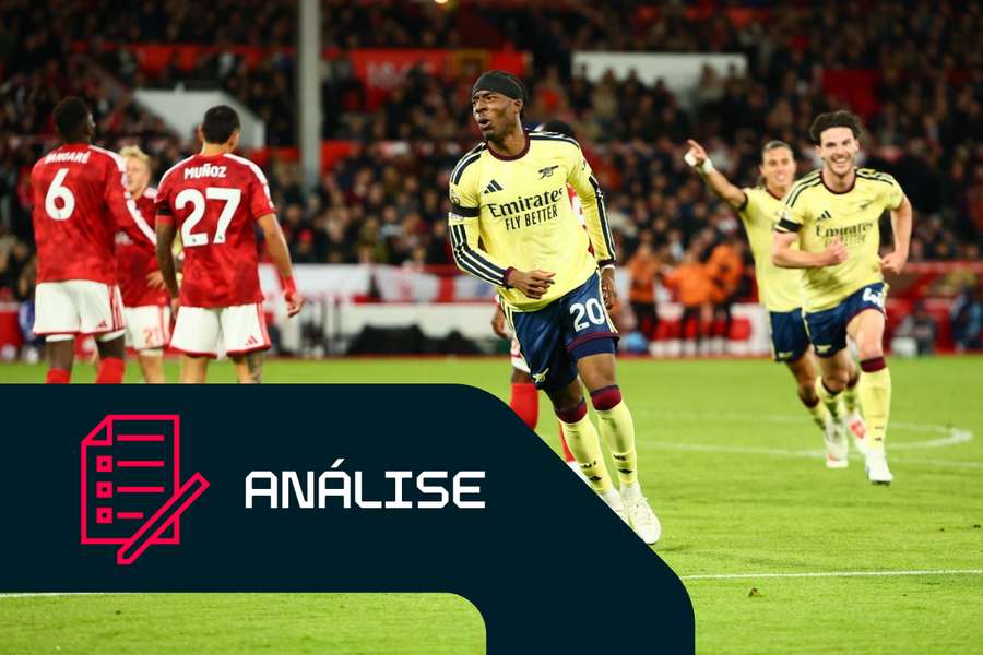 Noni Madueke, do Arsenal, depois de marcar o golo da vitória frente ao Nottingham Forest