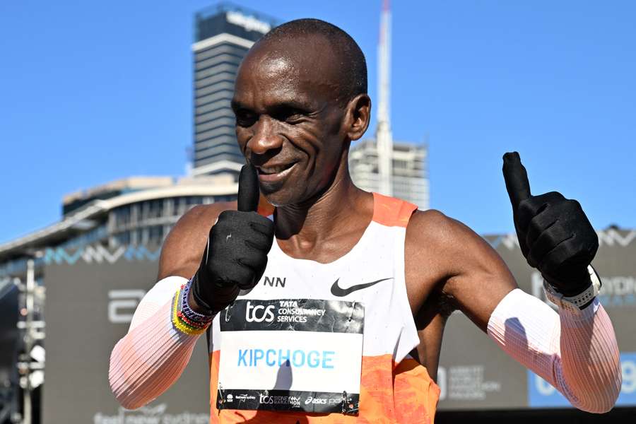 Kipchoge after crossing the finish line during the 2025 Sydney Marathon Kipchoge after crossing the finish line during the 2025 Sydney Marathon