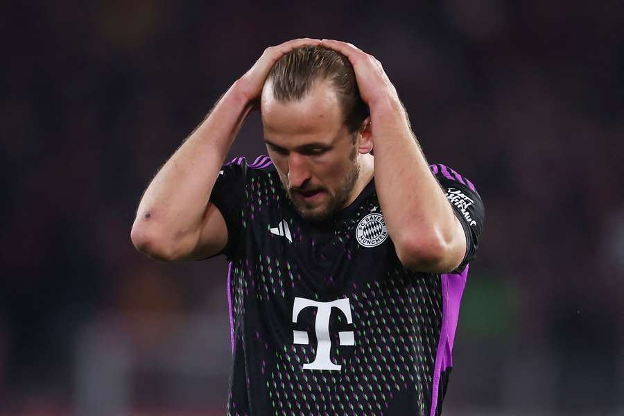 Harry Kane of Bayern Munich looks dejected after Bayern Munich draw with SC Freiburg