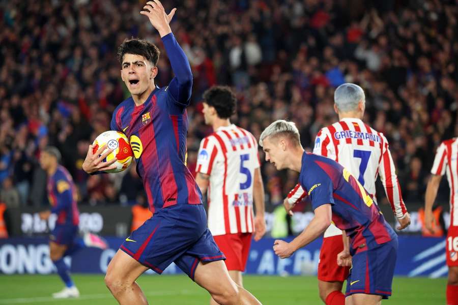Barcelona's Marc Bernal celebrates scoring against Atletico Madrid Barcelona's Marc Bernal celebrates scoring against Atletico Madrid