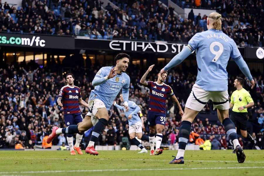 Marmoush ha segnato tre gol per il City nel primo tempo contro il Newcastle