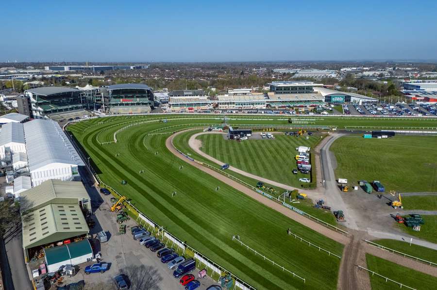 An aerial view overlooking Aintree Racecourse