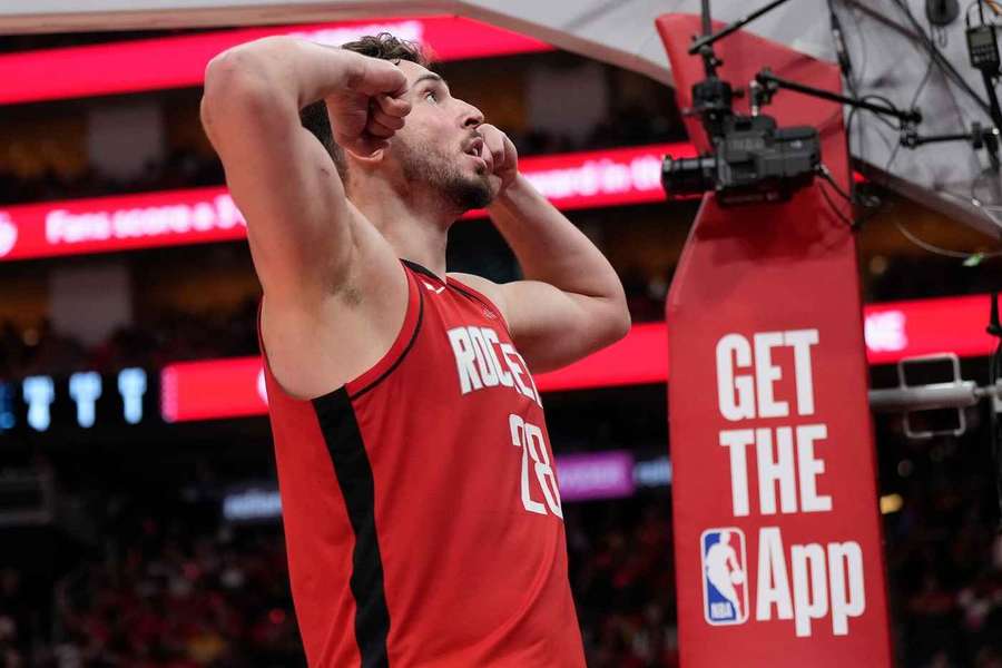 Houston's Alperen Sengun celebrates