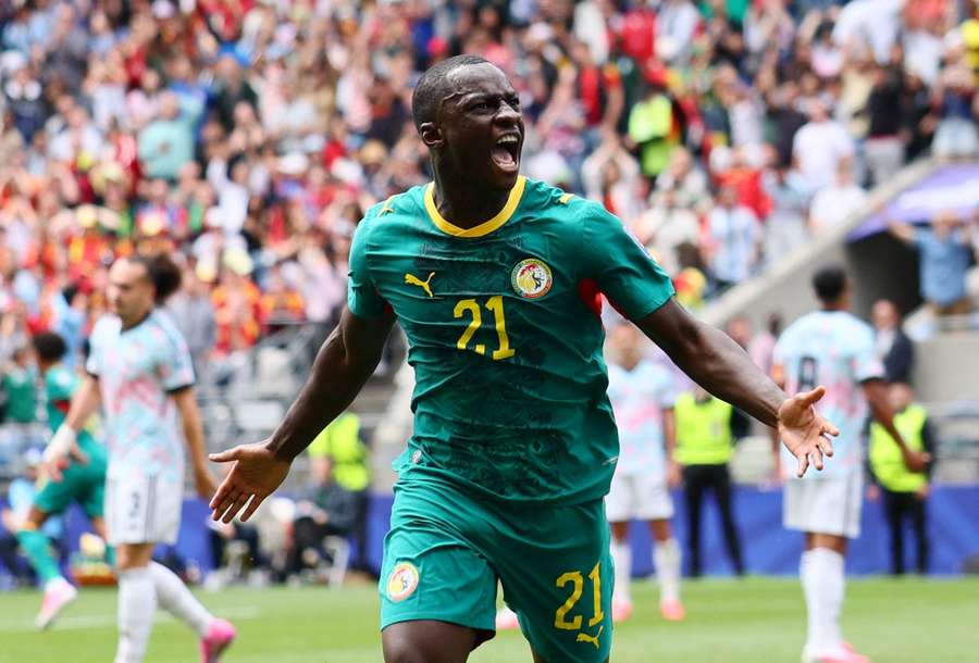 Senegal's Habib Diarra celebrates scoring their first goal Senegal's Habib Diarra celebrates scoring their first goal