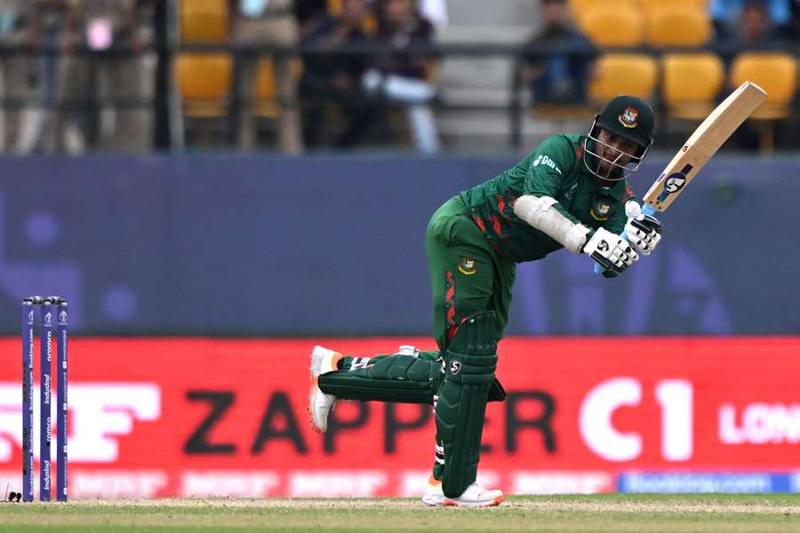 Bangladesh's captain Shakib Al Hasan plays a shot