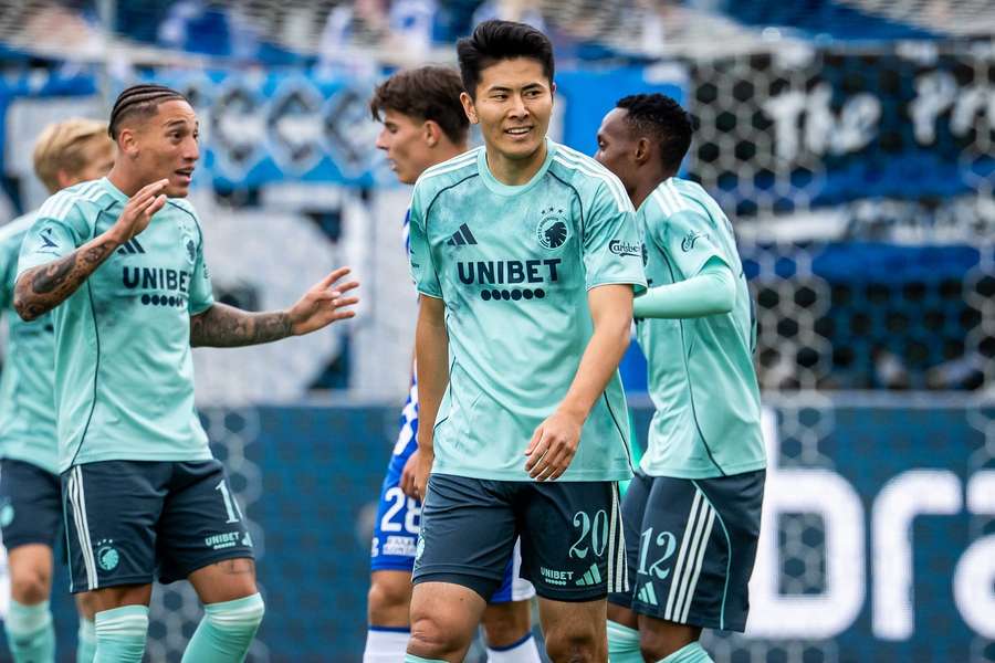 The FC Copenhagen players celebrate their win against FC Copenhagen. The FC Copenhagen players celebrate their win against FC Copenhagen.