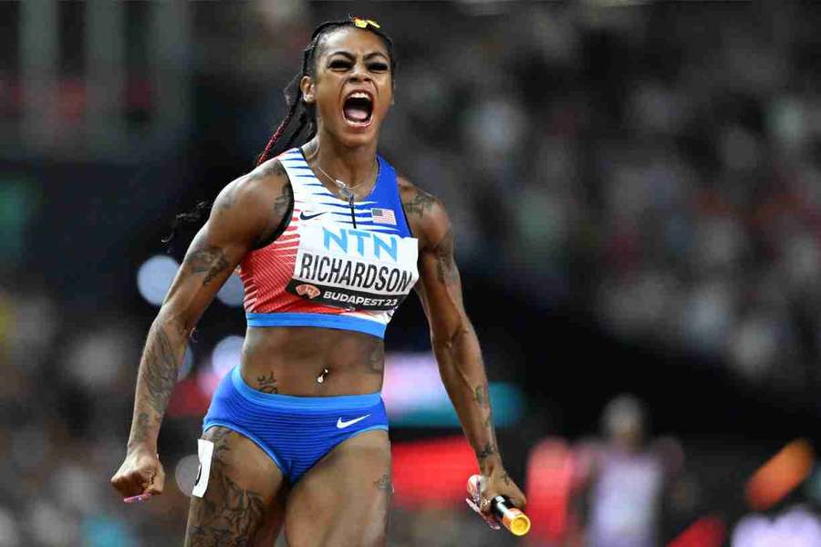 Sha'Carri Richardson storms over the line to win the 4x100m relay for USA Sha'Carri Richardson storms over the line to win the 4x100m relay for USA
