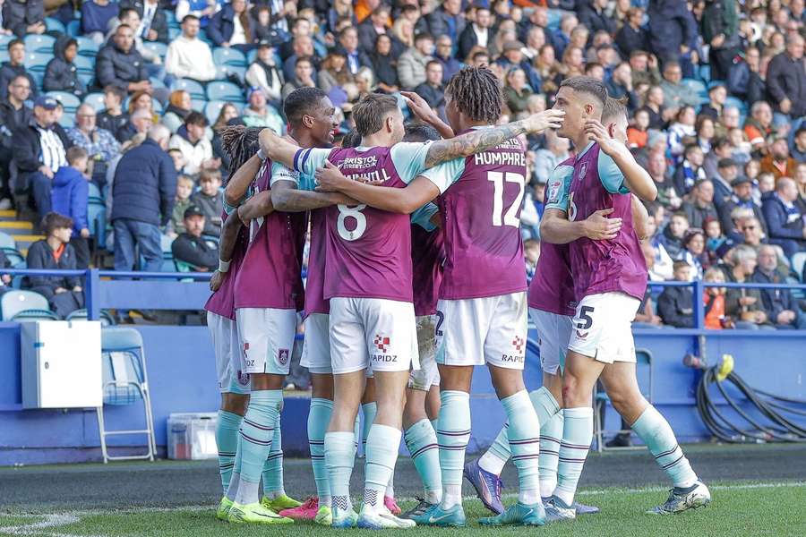 Burnley's players celebrate against Sheffield Wednesday