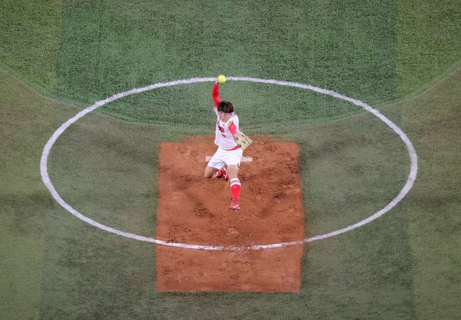 Japan's Yamato Fujita pitches the ball at the 2020 Olympic Games in Tokyo Japan's Yamato Fujita pitches the ball at the 2020 Olympic Games in Tokyo