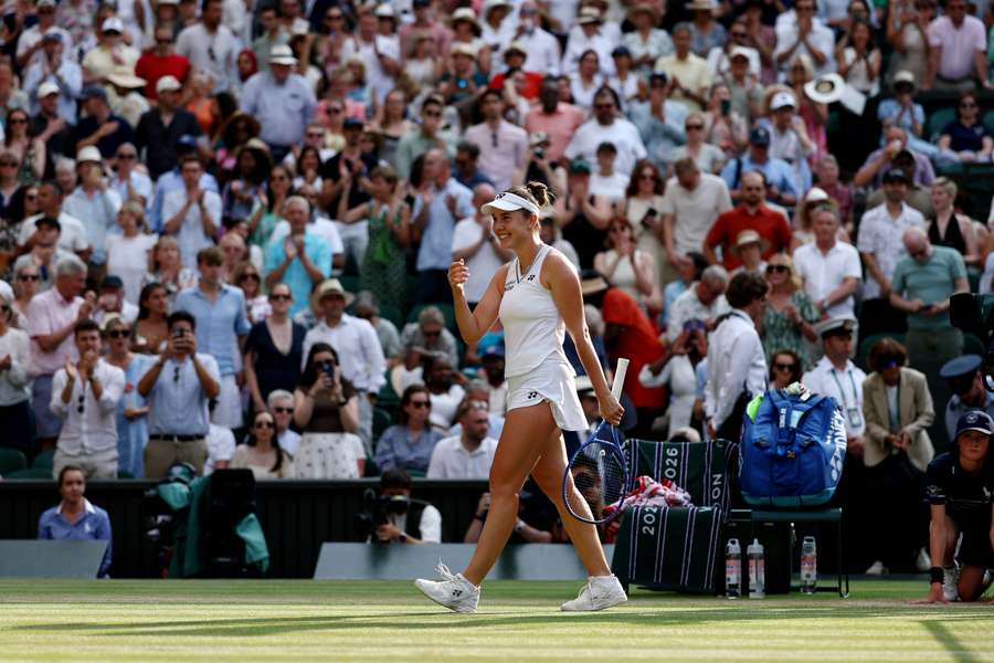 Linda Noskova celebrates after winning Linda Noskova celebrates after winning