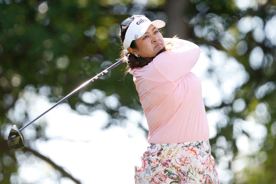 Lilia Vu plays her shot from the fourth tee during the final round of the LPGA Meijer Classic