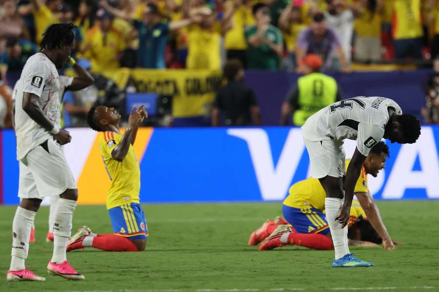 Ghana players disappointed after defeat to Colombia. Ghana players disappointed after defeat to Colombia.