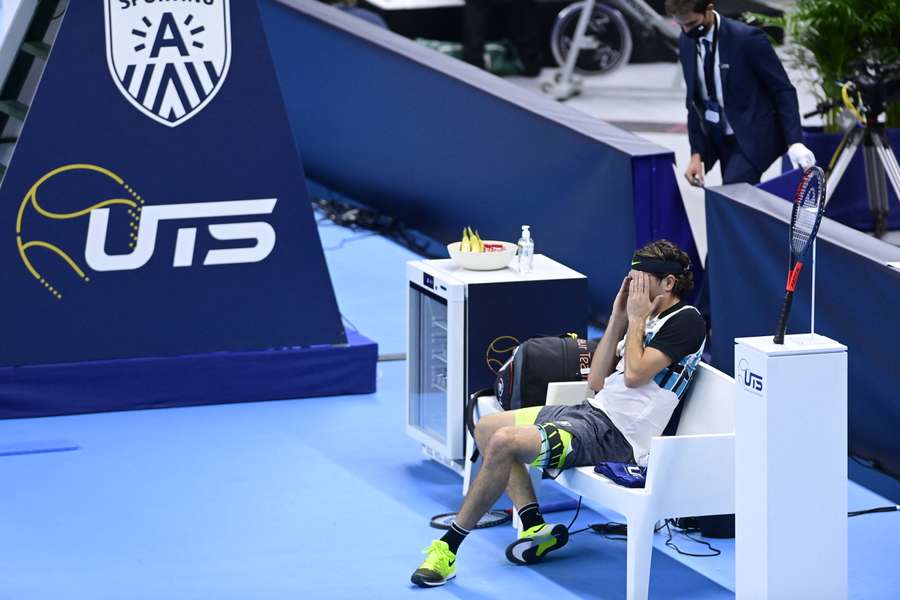 Fritz se lamente en un partido del Ultimate Tennis Showdown.