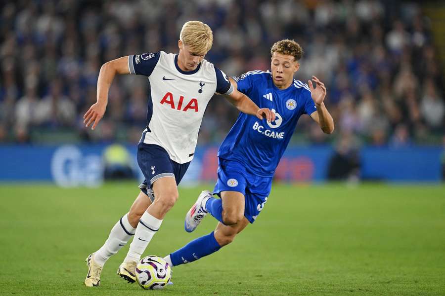 Bergvall in action during his Premier League debut