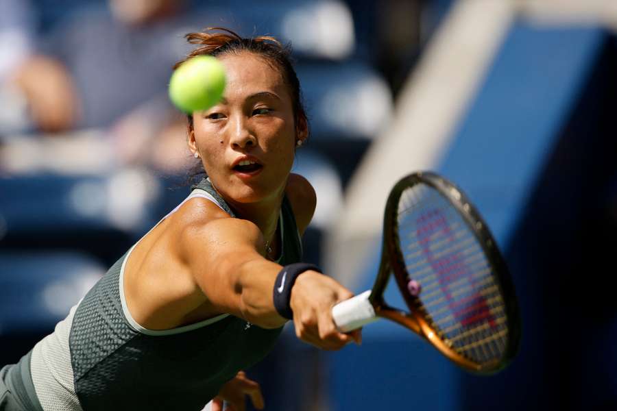 China's Qinwen Zheng in action during her first round match against Amanda Anisimova 