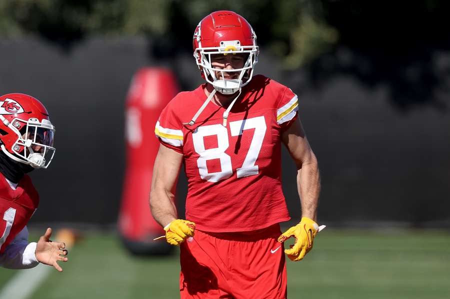 Travis Kelce à l'entraînement ce jeudi.